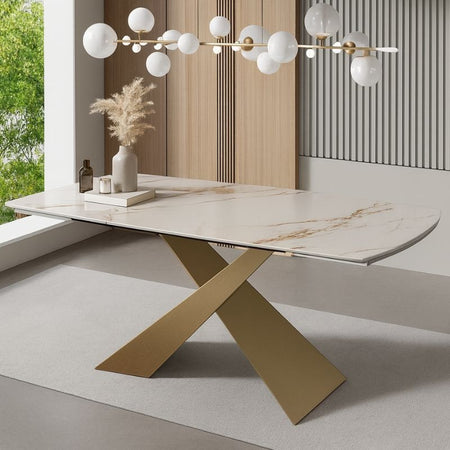 Tavolo "Procyon" con gambe verniciatura spazzolata e piano in ceramica, design moderno, 180/260 x 90 x h 75 cm