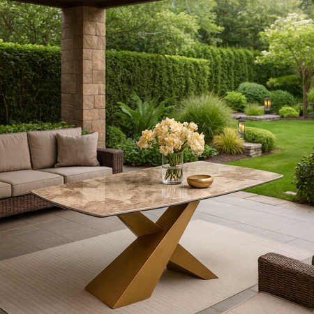Tavolo "Procyon" con gambe verniciatura spazzolata e piano in ceramica, design moderno, 180/260 x 90 x h 75 cm