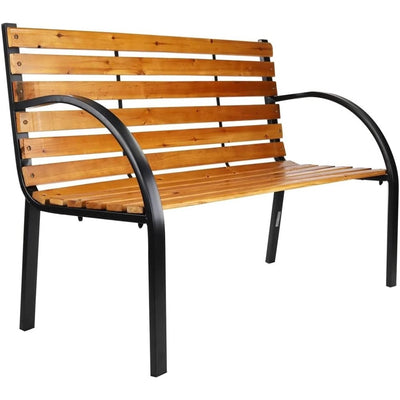 Panchina Da Parco Panca Con Braccioli In Metallo Legno Marrone 122x60x81cm Arredo Giardino