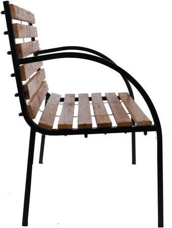 Panchina Da Parco Panca Con Braccioli In Metallo Legno Marrone 122x60x81cm Arredo Giardino