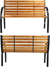 Panchina Da Parco Panca Con Braccioli In Metallo Legno Marrone 122x60x81cm Arredo Giardino
