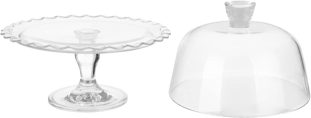 Alzata Porta Torta Dolci Pasticcini Con Coperchio Trasparente Vetro 26 X 26 X 26 Cm