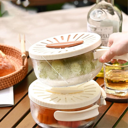 Ciotola Per Lavare Frutta Verdura Contenitore Alimenti Manico Pieghevole Con Filtro Picnic