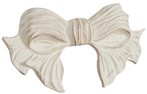 Biscottini Decoro a forma di fiocco in legno finitura bianco anticato L22xPR3xH12 cm Made in Italy