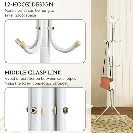 Appendiabiti Indipendente Con 12 Ganci Multiuso Per Ombrelli Borse Giacche 170 X 42 Cm