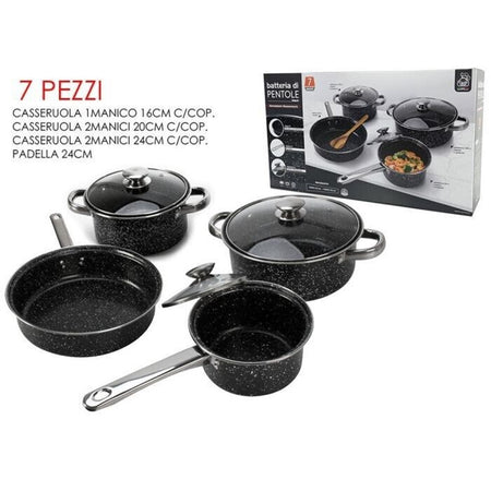 Set Da 7 Pezzi Batteria Di Pentole Antiaderenti Marmorizzate Al Carbonio Antigraffio