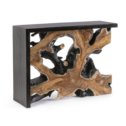 Consolle Sherwood con struttura interna in radici di Teak, per interno