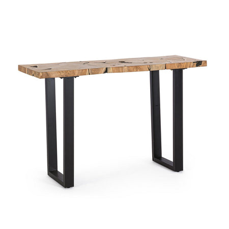 Consolle "Elwood" con piano in radici di teak originali, 120 x 40 x 75h cm