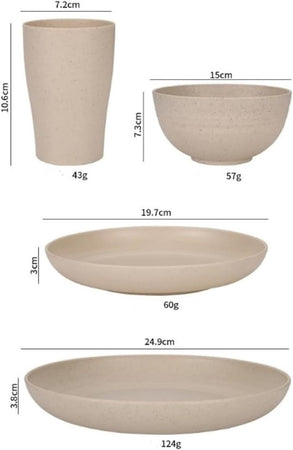 Set Da 16pz Stoviglie In Paglia Di Grano Ciotole Piatti Infrangibili Posate Riutilizzabili