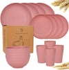 Set Da 16pz Stoviglie In Paglia Di Grano Ciotole Piatti Infrangibili Posate Riutilizzabili