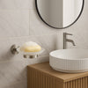 Porta Sapone In Acciaio Satinato Con Piattino Vetro Satinato Accessori Da Bagno 87905