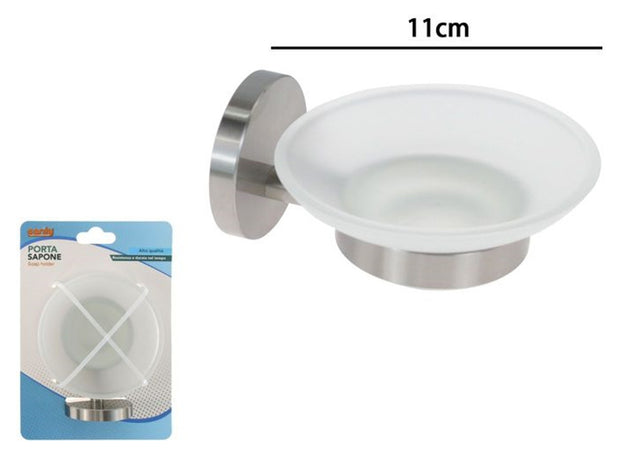 Porta Sapone In Acciaio Satinato Con Piattino Vetro Satinato Accessori Da Bagno 87905