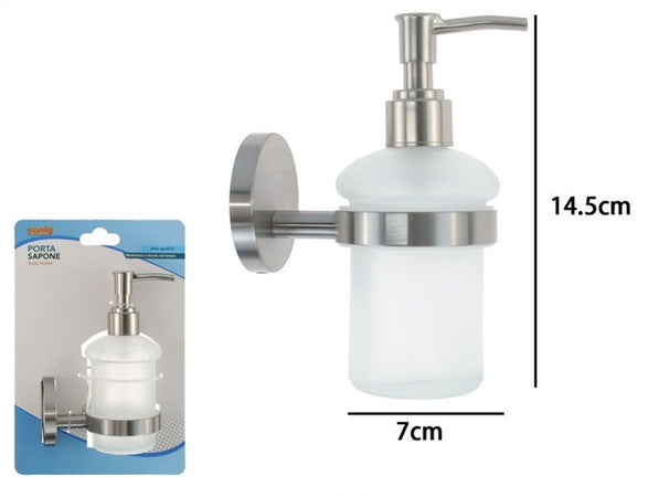 Dispenser Porta Sapone Per Sapone Liquido In Acciaio Satinato Vetro Accessorio Bagno 87907