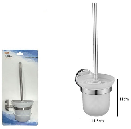 Porta Scopino Per Wc In Acciaio Satinato Con Bicchiere Vetro Satinato Arredo Bagno 87913