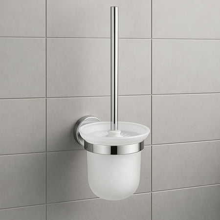 Porta Scopino Per Wc In Acciaio Satinato Con Bicchiere Vetro Satinato Arredo Bagno 87913