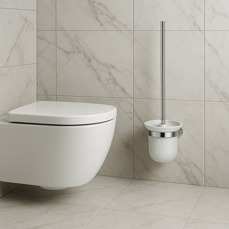 Porta Scopino Per Wc In Acciaio Satinato Con Bicchiere Vetro Satinato Arredo Bagno 87913