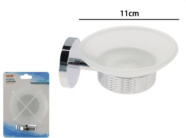 Porta Sapone In Acciaio Lucido Con Piattino Vetro Satinato Accessori Da Bagno 87916