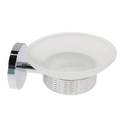 Porta Sapone In Acciaio Lucido Con Piattino Vetro Satinato Accessori Da Bagno 87916