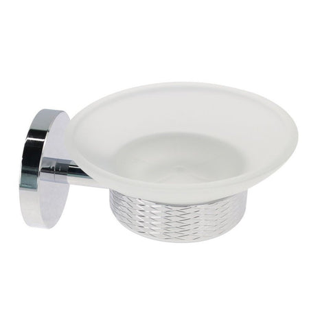 Porta Sapone In Acciaio Lucido Con Piattino Vetro Satinato Accessori Da Bagno 87916