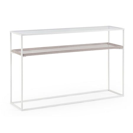 Consolle "Laurel" con struttura in acciaio, piano in vetro, da 120 x 30 x 75h cm