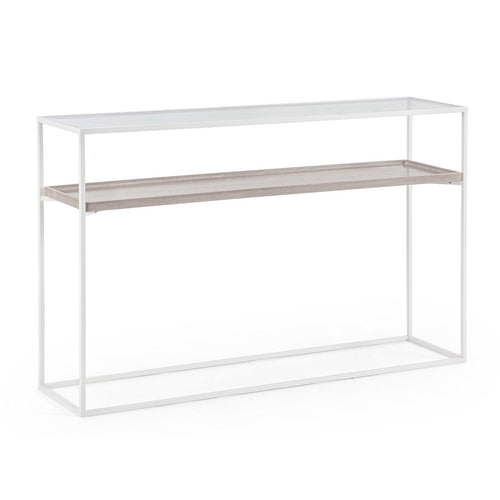 Consolle Laurel con struttura in acciaio, piano in vetro, da 120 x 30 x 75h cm