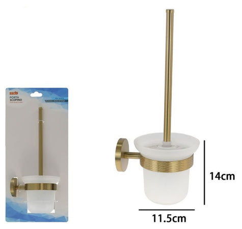 Porta Scopino Per Wc In Acciaio Oro Con Bicchiere Vetro Satinato Accessorio Bagno 87935