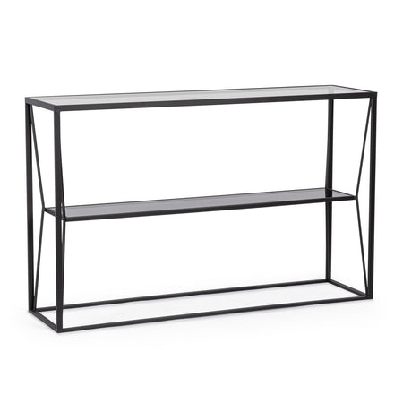 Consolle "Hydra" con struttura in acciaio, piani in vetro, da 120 x 32 x 75h cm