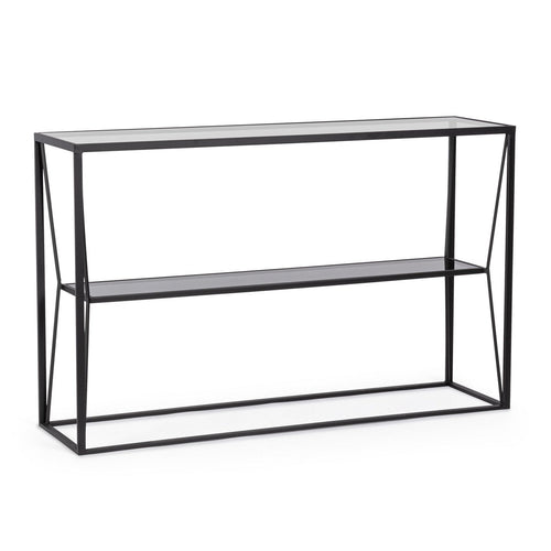 Consolle Hydra con struttura in acciaio, piani in vetro, da 120 x 32 x 75h cm