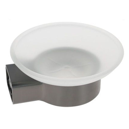 Porta Sapone Parete Stilizzato Acciaio Grigio Con Piattino Vetro Satinato Bagno 87937