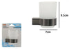 Porta Spazzolini Parete Stilizzato Acciaio Grigio Con Bicchiere Vetro Satinato Bagno 87938