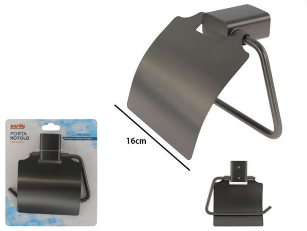 Porta Rotolo Carta Igienica Parete Stilizzato Acciaio Con Copertura Grigio Bagno 87941