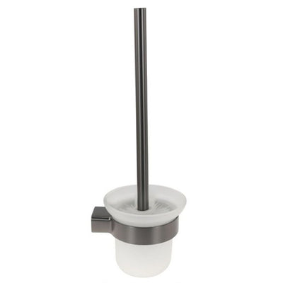 Porta Scopino Con Bicchiere Vetro Satinato A Parete Stilizzato Acciaio Grigio Bagno 87945