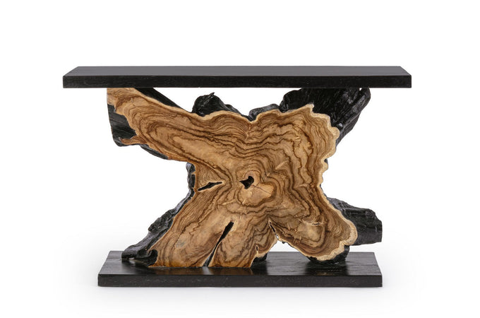 Consolle "Sherwood" con struttura interna in radici di Teak, per interno