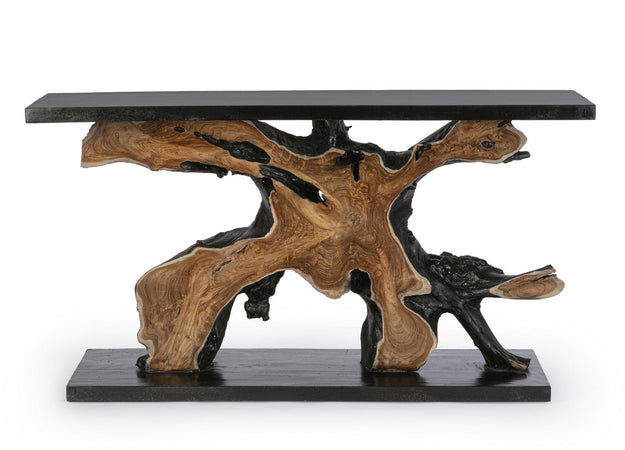 Consolle "Sherwood" con struttura interna in radici di Teak, per interno