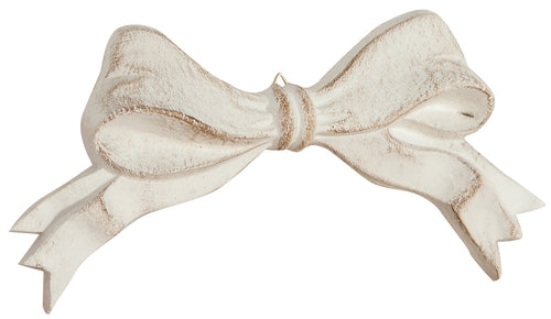Biscottini Decoro a forma di fiocco in legno finitura bianco anticato L21xPR2xH9 cm Made in Italy