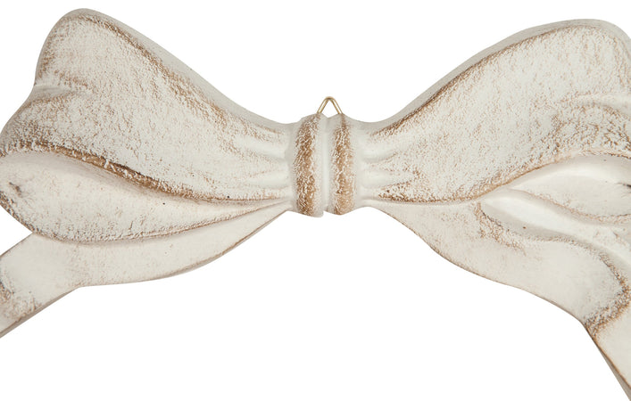 Biscottini Biscottini Decoro Fiocco Legno Bianco Anticato 21x2x9 Made in Italy Artigianale