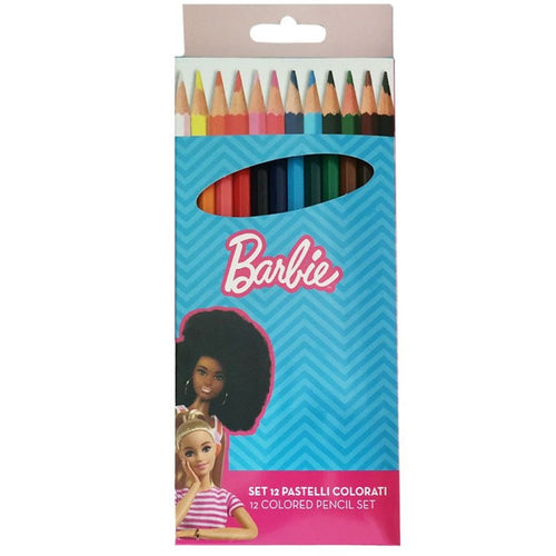 Set 12 Pastelli Matite Colorate Colori Barbie Disegno Scuola Bambine Cancelleria 955678