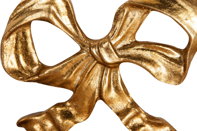 Biscottini Biscottini Decoro Fiocco in Legno Oro Anticato 14x1.5x10 Made Italy Artigianale