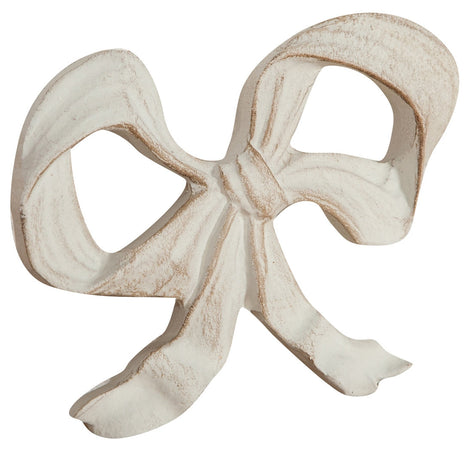 Biscottini Decoro a forma di fiocco in legno finitura bianco anticato L14xPR1,5xH10 cm Made in Italy