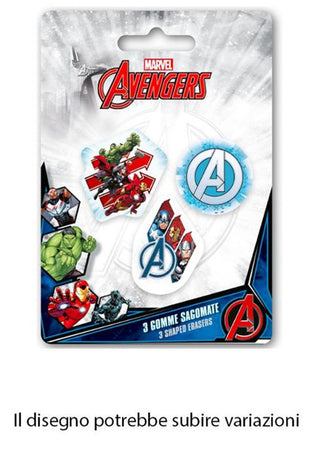 Kit Gomme Per Cancellare 3pz Sagomate Tema Avengers Cancelleria Per Bambini Scuola 953636