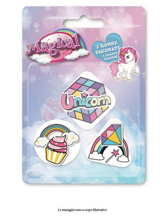 Kit Gomme Per Cancellare 3pz Sagomate Tema Magico Unicorno Cancelleria Bambine Scuola 735768