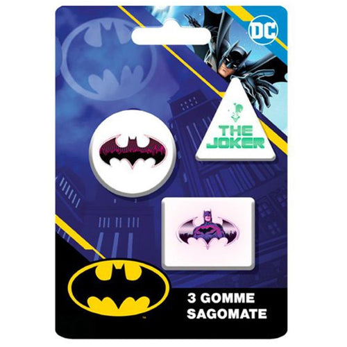 Kit Gomme Per Cancellare 3pz Sagomate Tema Batman Cancelleria Per Bambini Scuola 952257