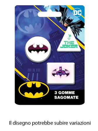 Kit Gomme Per Cancellare 3pz Sagomate Tema Batman Cancelleria Per Bambini Scuola 952257