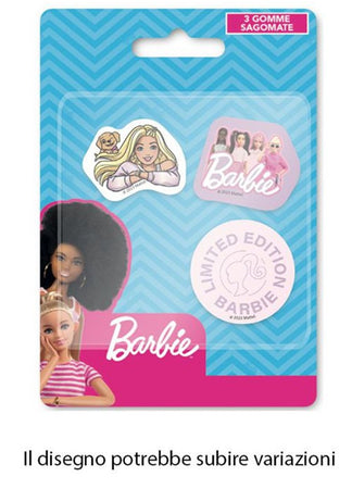 Kit Gomme Per Cancellare 3pz Sagomate Tema Barbie Cancelleria Per Bambine Scuola 953704