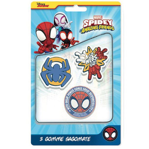 Kit Gomme Per Cancellare 3pz Sagomate Tema Spidey Cancelleria Per Bambini Scuola 961143