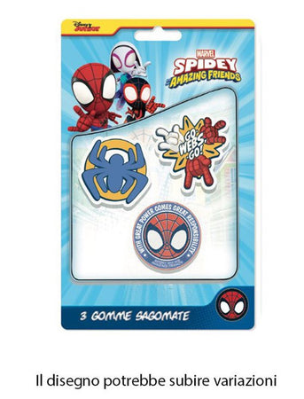 Kit Gomme Per Cancellare 3pz Sagomate Tema Spidey Cancelleria Per Bambini Scuola 961143