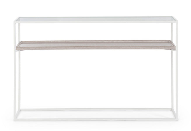 Consolle "Laurel" con struttura in acciaio, piano in vetro, da 120 x 30 x 75h cm
