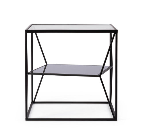 Tavolino "Hydra" struttura in acciaio e piano in vetro per interni