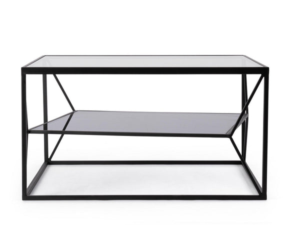 Tavolino "Hydra" struttura in acciaio e piano in vetro per interni