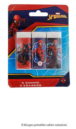 Set 3 Pz Gomme Per Cancellare Spiderman Cancelleria Per Scuola Regalo Festa Bambini 961099